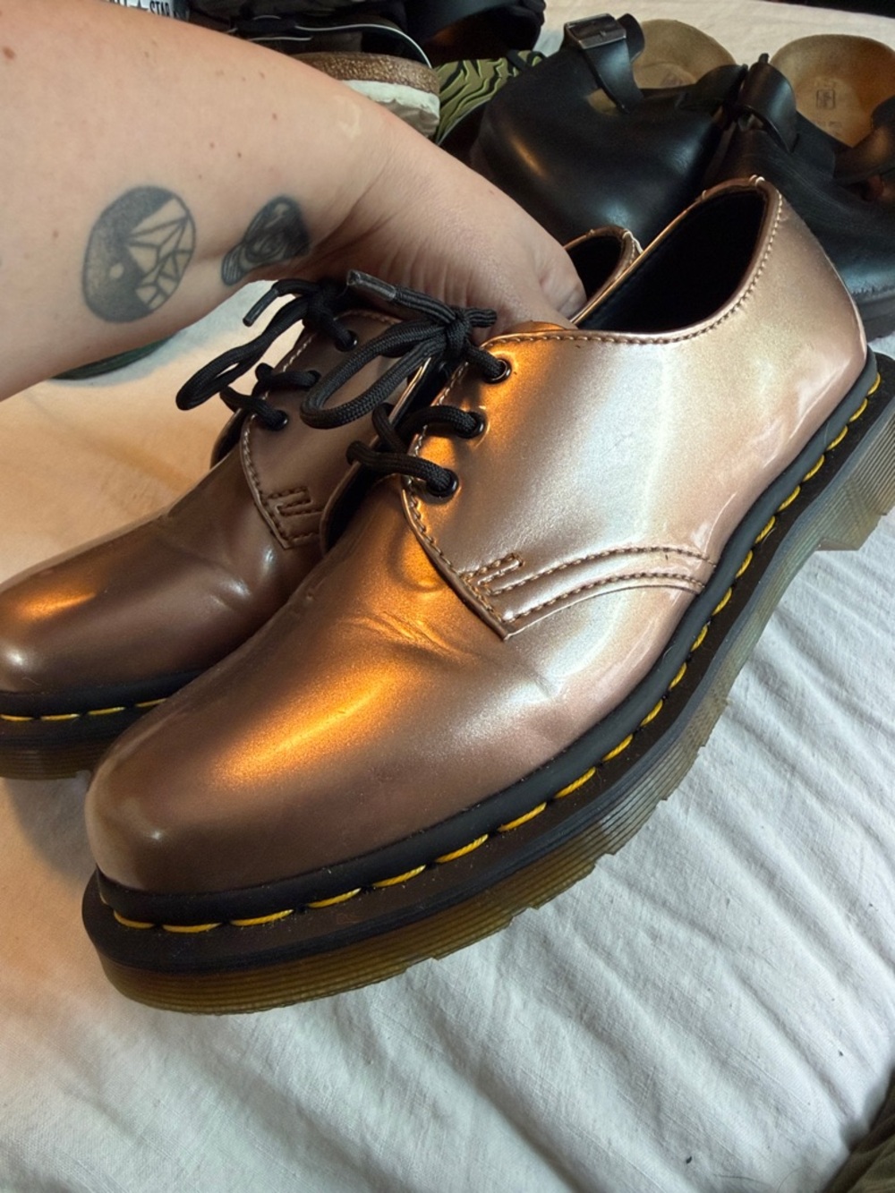 Dr. Martens Metallic Rose Gold 3-Eye Lace-Up Shoes - Picture 2 of 3